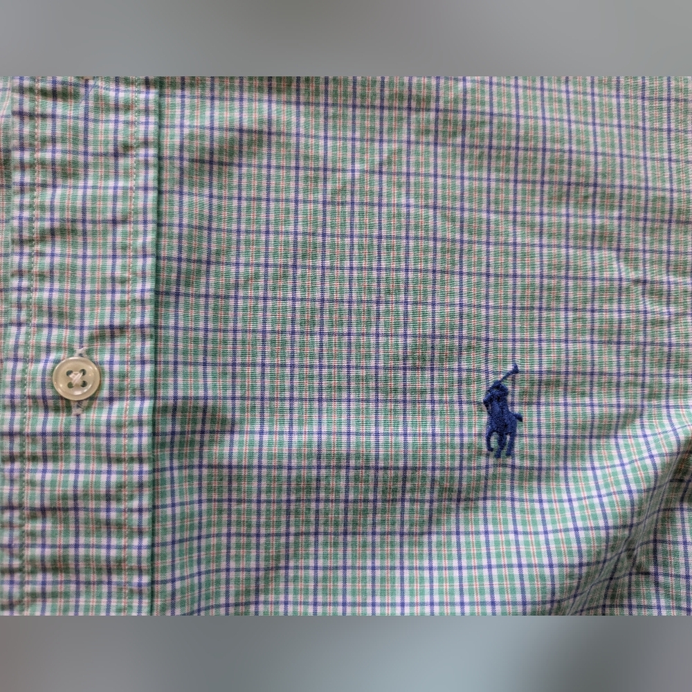 Polo Ralph Lauren Classic Fit Shirt Green Plaid Mens XXL Short Sleeve Button Up - Picture 7 of 14